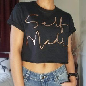 Black Print Cropped T-Shirt